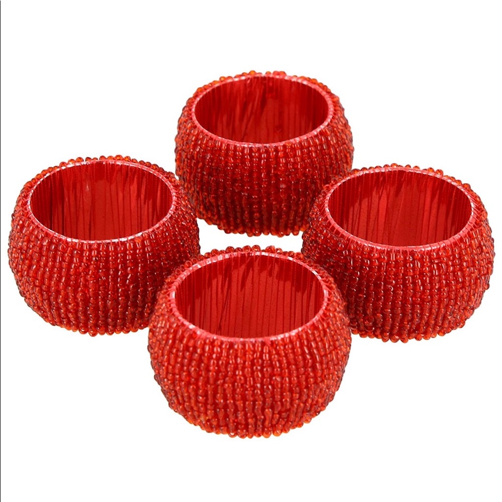 Handmade napkin rings in Indian red - Set of 8 - Picture 5 of 6